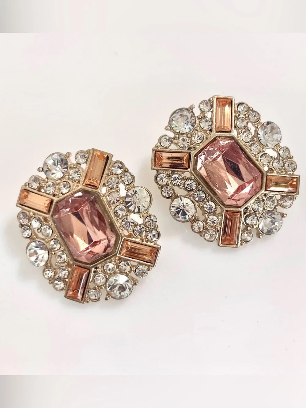 Champagne Pink rhinestone Statement pierced preloved Earrings elegant jewelry